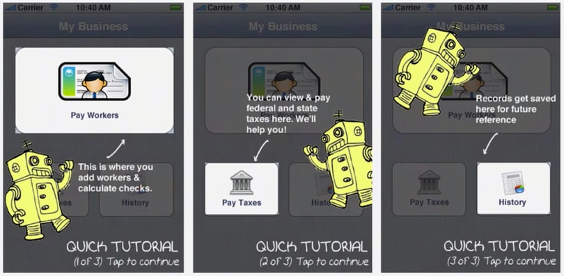 Boring and useless onboarding screens of Intuit former mobile app
