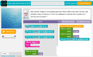 Interface de l'exercice de programmation sur codestudio pour la journée futur en tous genres