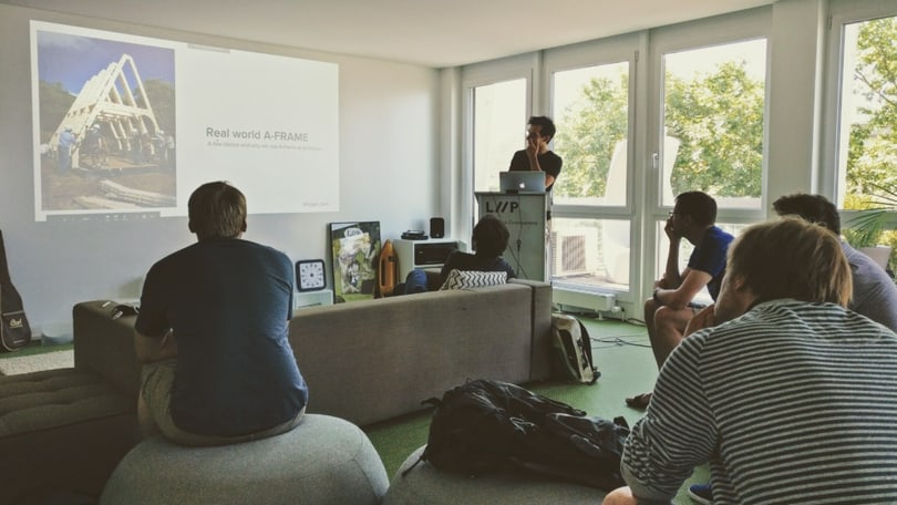 Ben Devine giving a presentation on WebVR/A-Frame