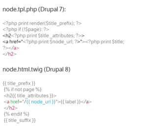 Im Bartik Template zeigt sich die verbesserte Lesbarkeit der Template Files in Drupal 8.