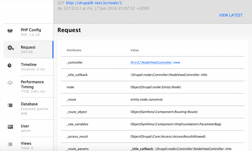 Webprofiler - details of a page request