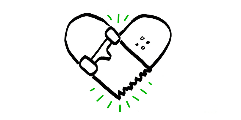 broken skateboard heart drawing