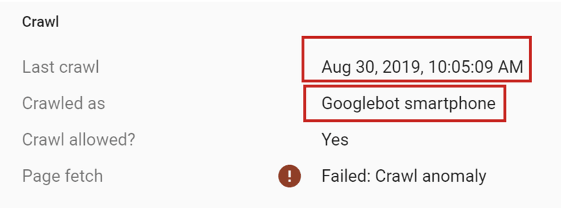 google search console coverage report indicating last time an url was crawled