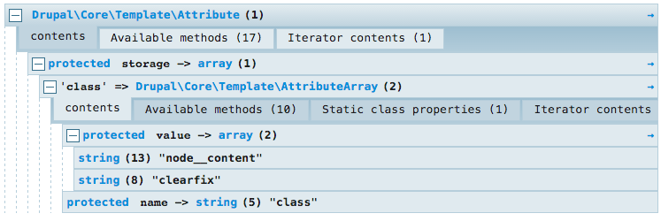 content_attributes printed with kint function