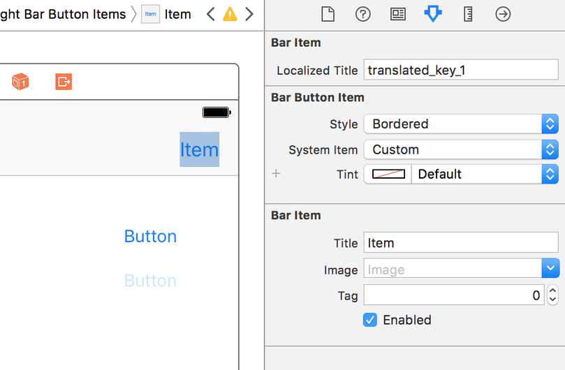 New attribute for Button, BarItem and Label in Storyboard