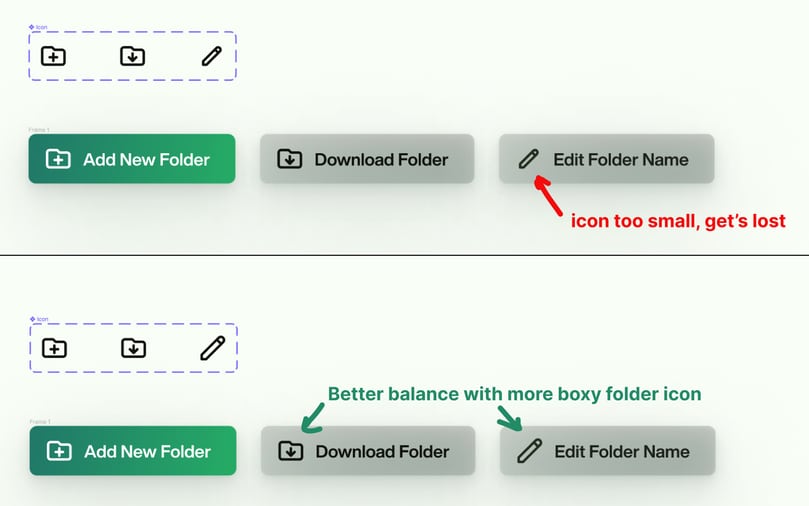 Comparison of icons with balanced and unbalanced whitespace