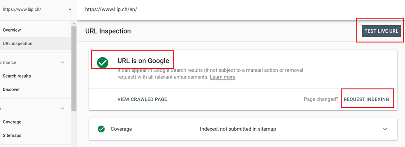 Google Search Console URL inspect report gives you the opportunity to do a live test & gather real time data