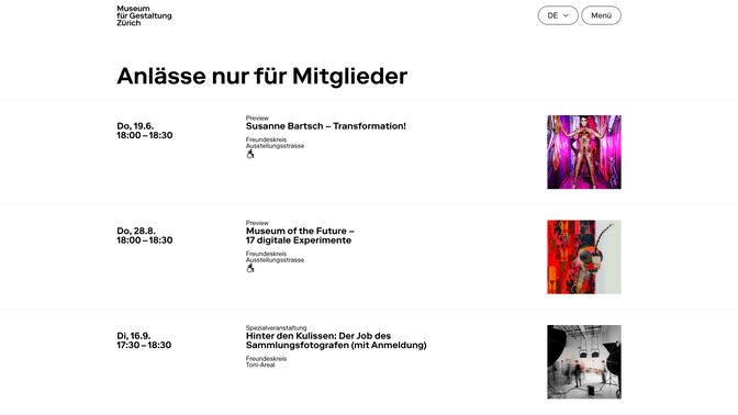 events on the website