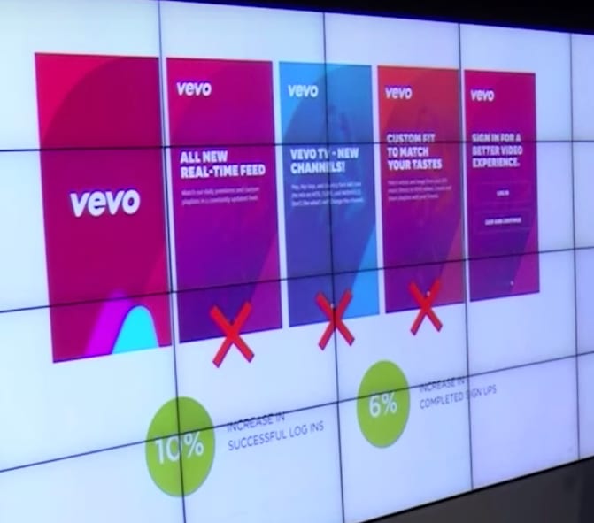 Vevo ruthlessly edited onboarded screens to keep only its essence