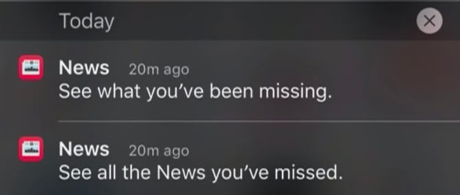 Apple News mobile app useless push notification