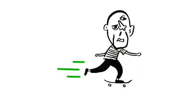 Picasso riding a skateboard
