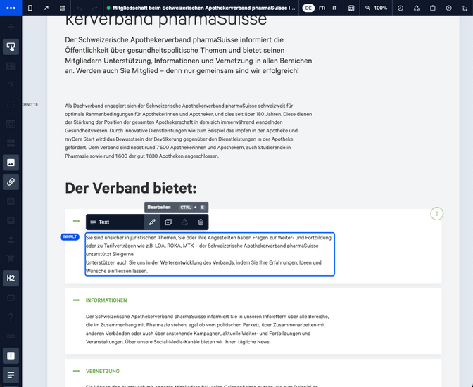 Screenshot from the CMS