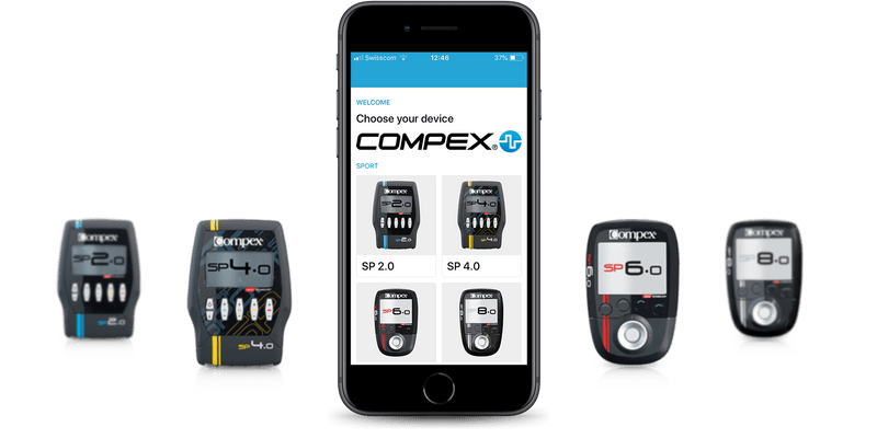 Compex Coach app listing the products of Compex